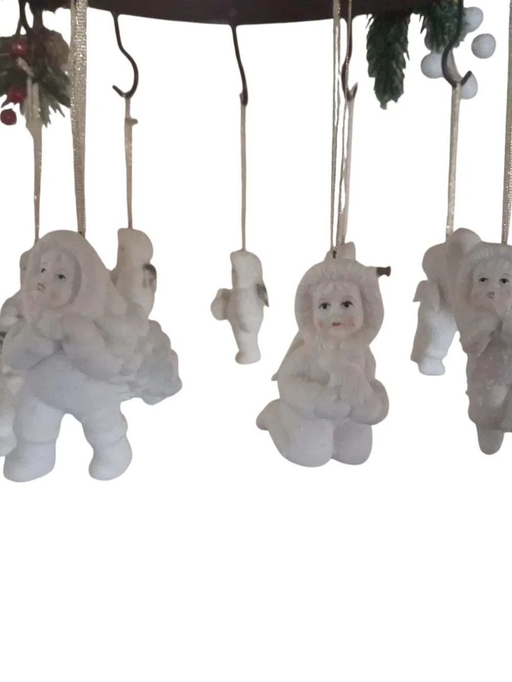 Hand-Painted White Porcelain Holiday Angel Ornaments - Set of Hanging Figurines